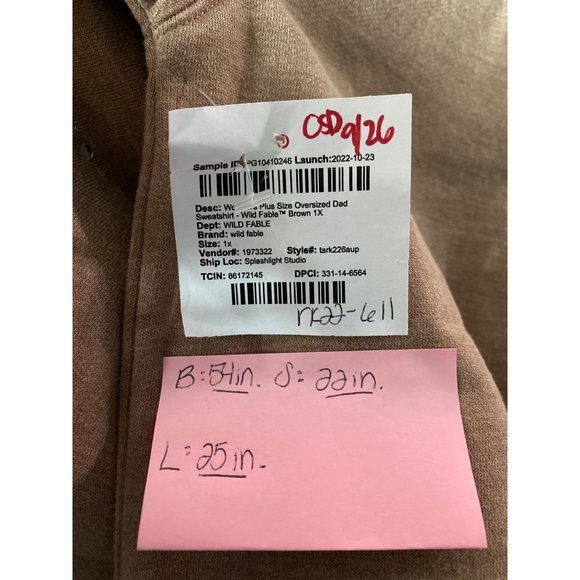 Women's Plus Size Oversized Dad Sweatshirt Wild Fable Brown 1X - Picture 6 of 7